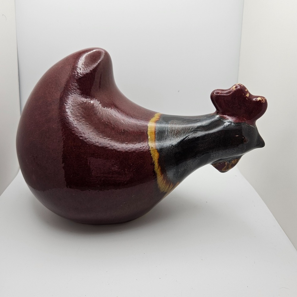 Vintage Ceramic Hen Chicken Figurine Farmhouse Decor‎ Maroon Drip Glaze